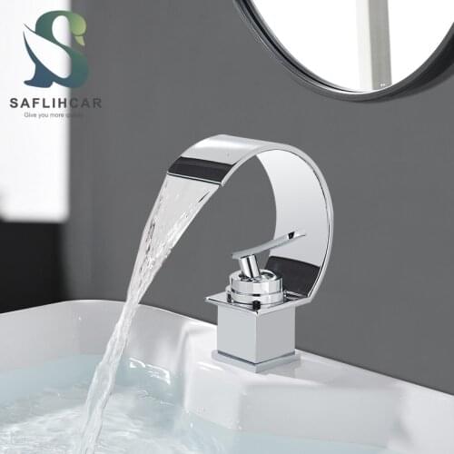 Chrome Bathroom Sink Faucet Contemporary Waterfall Outlet Gentle Effluent Hot and Cold Water Mixer Tap Deck Installation