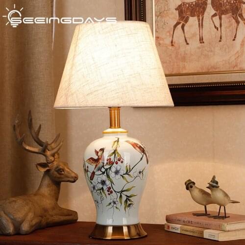New Chinese Style Ceramic Table Lamp For Bedroom Living Room Classical American Style Decorative Lamps Wedding Warm Bedside Lamp