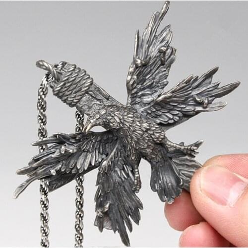 Cool Vintage Animal 316L Stainless Steel Pendant Necklace Cross Four Wing Bird Crow Punk Goth Raven Biker Jewelry