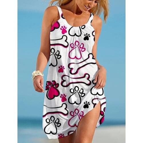 Summer Cat Boho Sexy Beach Dress Bird 3D Print Women Sleeveless Dresses Hawaii Casual Vintage Beachwear Girls Sling Night Dress