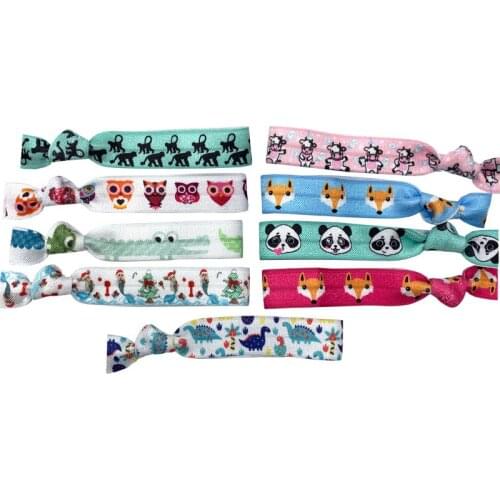 Hot Sale Animal Hair Tie Print Ponytail Holder Bear Fox Panda Owl Cattle crocodile FOE Elastic Hair Band 100 Pcs/Lot Assorted