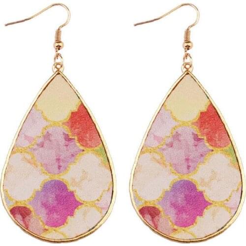 Morocco Teardrop Dangle Drops Earrings Baroque Printed Leather Water Drops Earrings Magnolia Drop Earrings