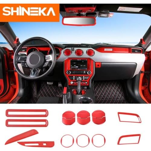 SHINEKA Interior Mouldings For Ford Mustang 2015+ 15Pcs Red Blue Silver Kit Decoration Cover 2015 Mustang Interior Accessories