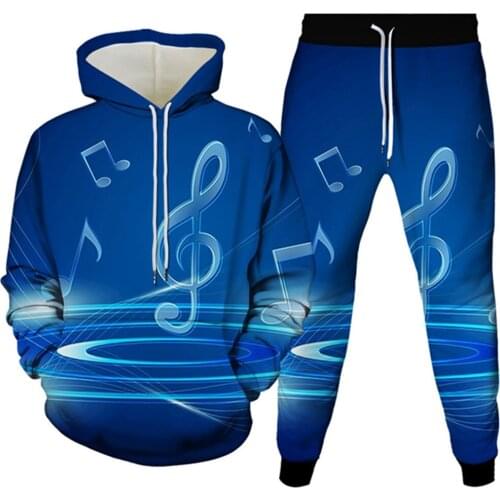 Musical Note 3D Print Men Tracksuit 2 Pcs Sets Autumn Spring Hoody Sweatshirt+Long Pants Sport Female Fashion Clothes Suit S-6