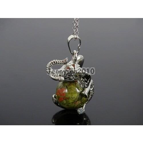 Natural Unakite Gems Stone Round Ball Chakra Healing Elephant Pendant Necklace Beads Healing Jewelry Design 10Pcs/Pack