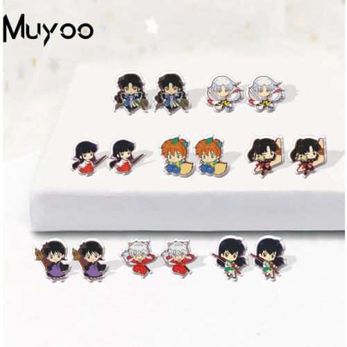 2021 New Inuyasha Anime Inuyasha Higurashi Kagome Naraku Sesshoumaru Kikyō Characters Handcraft Acrylic Epoxy Stud Earrings