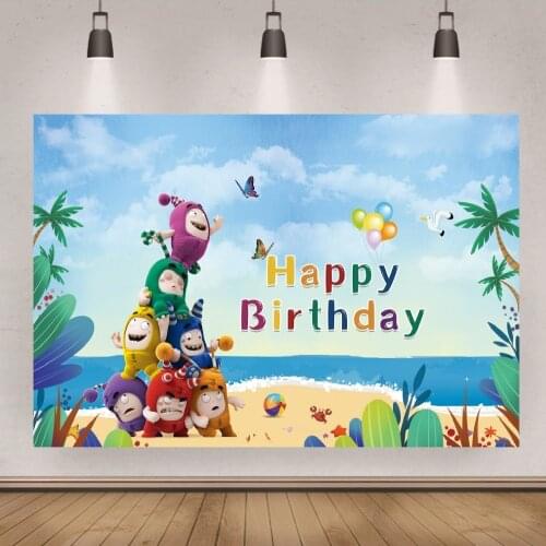 Oddbods Backdrop Ocean Beach Colorful Graffiti Baby Shower Happy Birthday Party Photo Background Booths Studio Banner