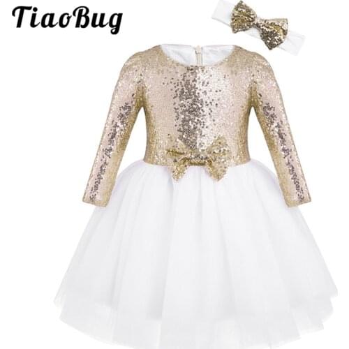 Sequin Flower Girl Dresses Toddlers Wedding Party Communion Dress Tutu Ball Prom Gowns Girls Long Sleeve Flower Sequins Dress