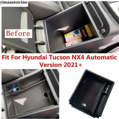 Armrest Container Holder Tray Storage Box Organizer Case Cover Plastic Accessories For Tucson NX4 Automatic Version 2021 2022