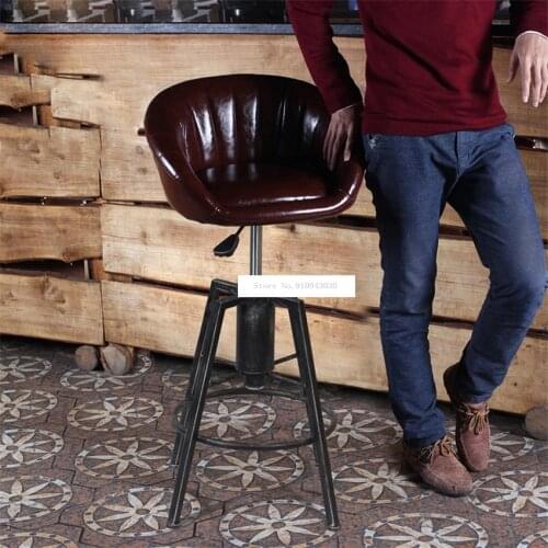 Lifting Swivel Counter Mordon Bar Chair 84-98CM Height Adjustable Iron Rotating High Bar Stool Chair PU Leather Soft Backrest