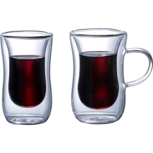 80ml Transparent Glass Cup With Handle Double-layer Glass Coffee Cup European-style Coffee Mug Latte Espresso Iced Tea Cup