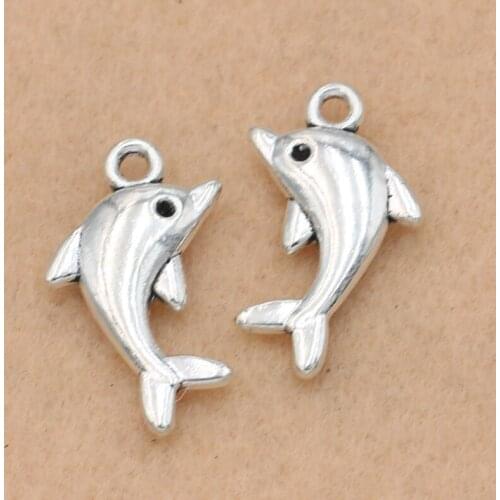 KJjewel Dolphin Charm Antique Silver Plated Pendant fit Jewelry Making Bracelet Necklace Jewelry DIY Accessories 23x13mm