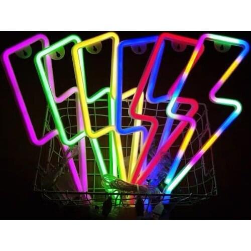 LED Neon Lightning Shape Sign Flash Neon Light Hanging Wall Lamp Decorative Light Wall Decor for Home Room Wedding Party Art Dec