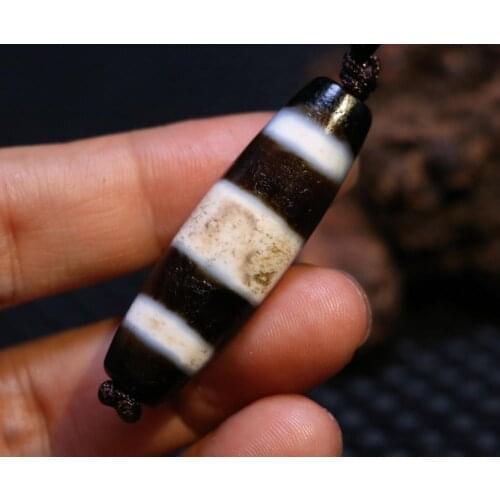 Treasure Talisman Magic Power Tibetan Old Agate 3 Wide Line Healer Medicine Flat dZi Bead Totem LK timestown