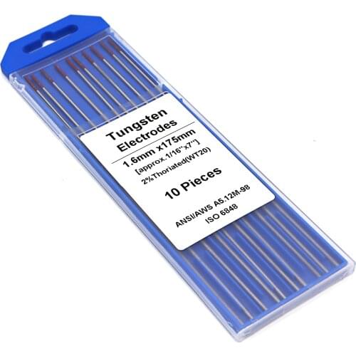 TIG Welding Tungsten Electrodes 2% Thoriated (Red, WT20) 10-Pack2.4mm (3/32")