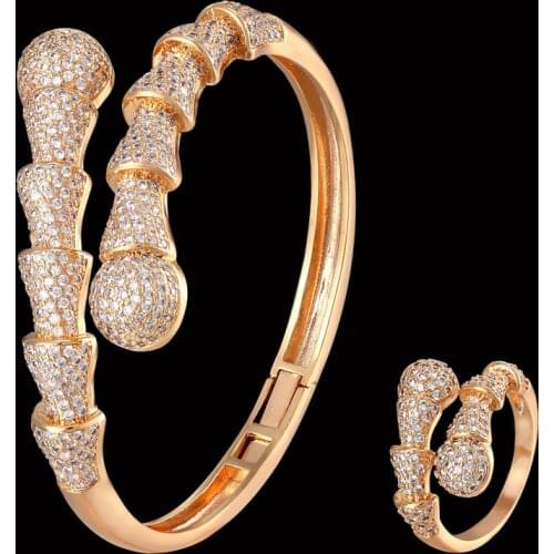 Zlxgirl jewelry luxury brand four plated color dubai design copper bangle and ring jewelry sets women size bridal bangle anel