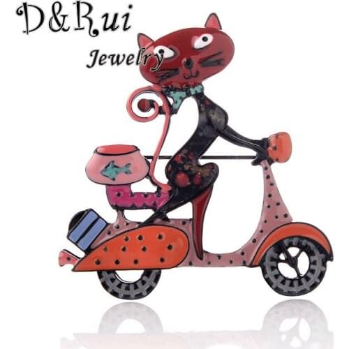 Hot Cute Cat women Brooches Enamel Alloy Cartoon Motorcycle Brooch Pin New Fashion Thanksgiving Jewelry Animals Pins Accessories