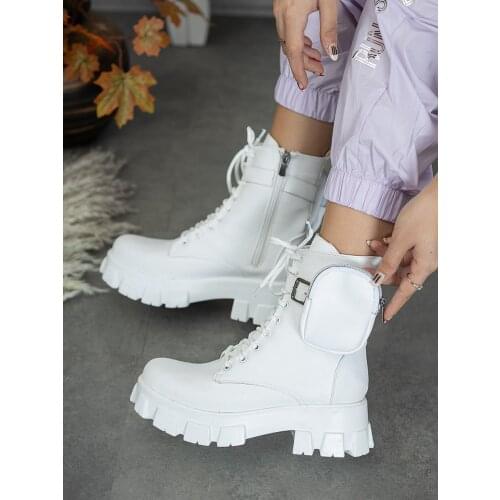 2020 New Chunky Pocket Platform Boots Women Lace Up Motorcycle Ankle Boot Female Sole Pouch Shoes Botas Mujer