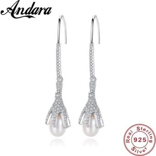 100% Freshwater Natural Long Pearl Earrings Women,Classic White Bridal Pearl Earrings 925 Sterling Silver Jewelry