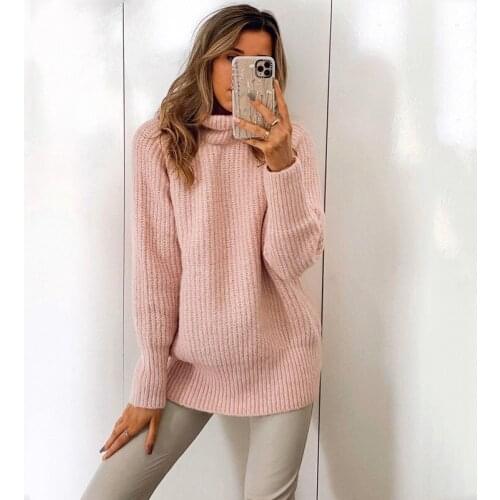 Ardm Za 2020 Women Blue Turtleneck Pink Full Sleeve Pull Femme Casual Thick Witer Long Sweater Vintage Pullover Tops