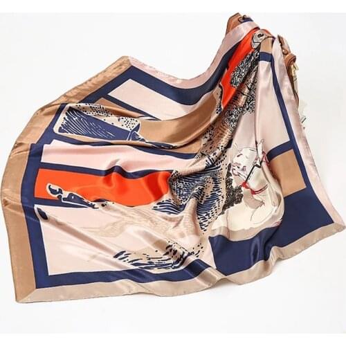 Silk Scarf Women Print Hair Neck Square Scarves Office Ladies Shawl Bandanna 90X90CM Muslim Hijab Handkerchief Muffler Foulard