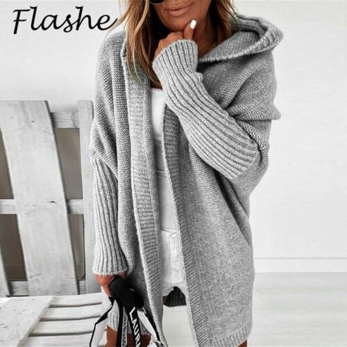 Womens Sweaters Winter Casual Loose Knitted Sweater Female Autumn Cardigans Women Hooded Coat Plus Size Jacket 2021