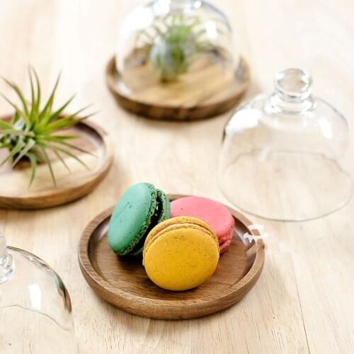 1 X Nordic Style Wooden Cake Plate Glass Cover Dessert Table Display Stand Tray Food Photography Props Home kitchen Decor