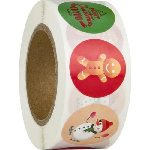 1 Roll 500pcs Christmas Sealing Stickers Round Label Self-Adhesive Candy Bag Stickers Party Favor Christmas Decorations