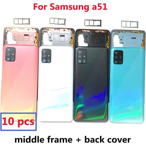 10pcs For Samsung Galaxy A51 A515 A515F A515FN Housing Middle Frame+Battery Back Cover Rear Cover+Camera Lens+Sim Slot Tray+Logo