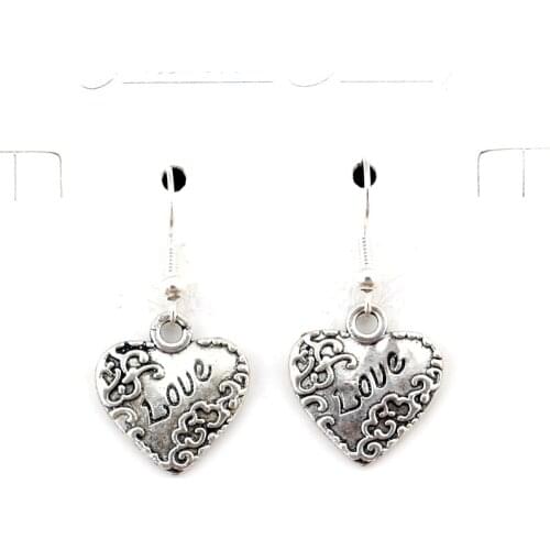 3pairs/lot Zinc AlloyI Love You Heart shaped Charm Earrings Fish Ear Hook Chandelier DIY Jewelry 21.5x35.5mm A-541e