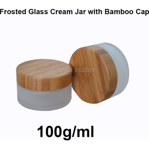 72pcs 100g Empty Frosted Glass Cream Jar Pot with Bamboo Wooden Cap DIY Dull Polish Glass Cosmetic Package Refillable Container