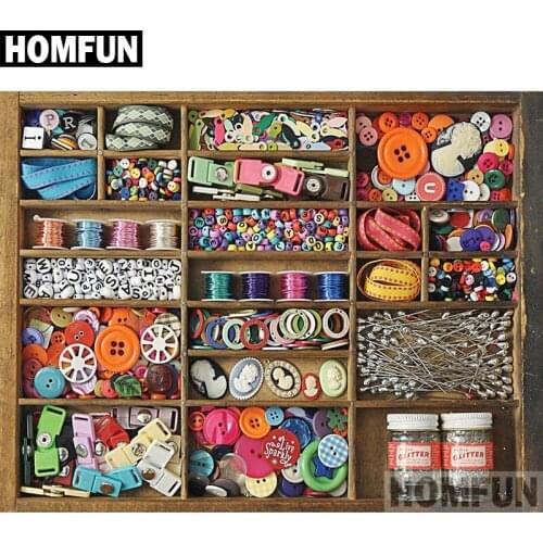 HOMFUN Full Square/Round Drill 5D DIY Diamond Painting "Button storage" Embroidery Cross Stitch 5D Home Decor Gift A00853