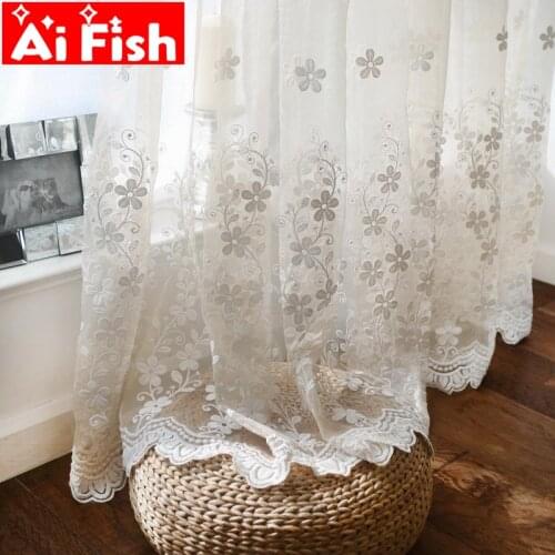 White Lace Luxury Sheer Curtains Panels Floral Embroidery Light Flow Window Bedroom Privacy Translucent Tulle Drapes ZH023#5