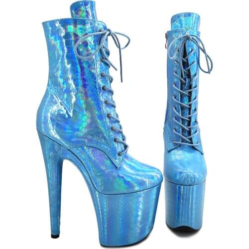 Leecabe Purple holo snake 20CM/8inches High Heel platform Boots closed toe Pole Dance boots