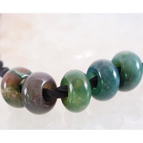 5Pcs Big Hole Beads Natural Stone Green Indian Onyx 14mm Spacer Bead for Men Women DIY Jewelry Making Earring Ring Gem Bead