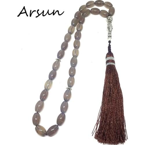 8MM*12MM Natural Oval Beads with Tassel Muslim 33Prayer Beads Islamic Allah Prayer Rosary Tesbih Islam Misbaha Free Shipping