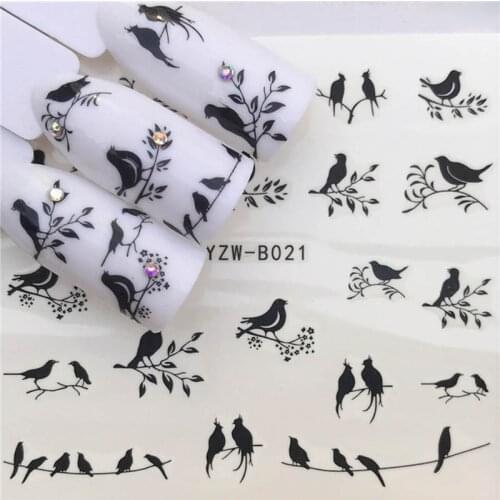 Geometric nail art sticker for 3D manicure decoration ultra thin foils adhesive birds flower leaves diamond nail decals FW002