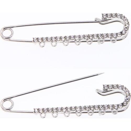 Classic long 7 hanging rings 76*19mm brooch diy pin dress decorated with exquisite rhinestone buckle pin ladies jewelry