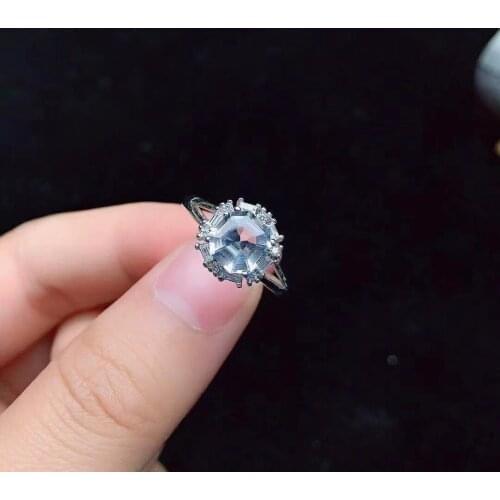 Classic Aquamarine Ring for Engagement 6mm Natural Aquamarine Silver Ring Fashion 925 Silver Aquamarine Jewelry