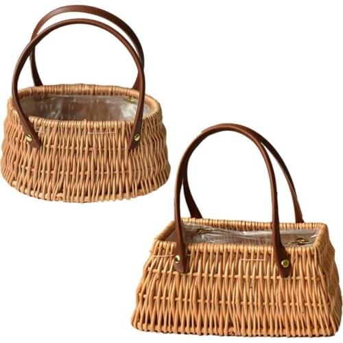 Flower Basket Picnic Basket Tote Basket Flower Container Handmade Flower Basket Picnic Basket For Outdoor Fruit Storage Holder