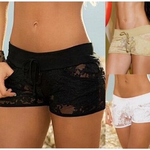 Summer Fashion Hollow Out Lace Shorts Casual Sexy Floral Shorts Lace Sheer Panty Elastic Party Travel Drawstring Shorts Panty