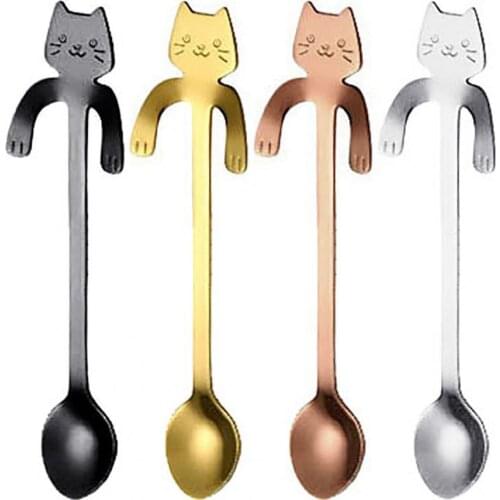 Mini Cute Coffee Spoon Stainless Steel Cartoon Cat Spoon Teaspoon Dessert Snack Scoop Milk Children Spoons Tableware Supplies