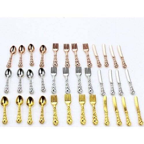 12Pcs Simulation Mini Cutlery Set Dollhouse Furniture 1:12 Scale Fork Knife Spoon Miniature Tableware Doll Accessories