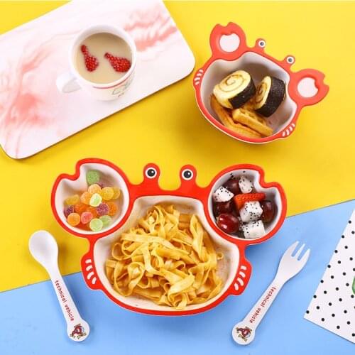 5Pcs set Silicone Baby Cartoon Tableware Kids Dinner Plate Toddler Feeding Dishes Children Bowl Training Spoon Fork