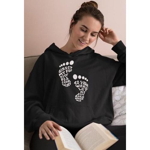 Direct my footsteps according to your word; let no sin rule over me footprint unisex hoodies pure cottn Christian religion tops