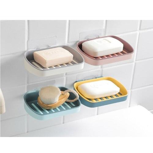 1 pcs Wall-mounted self-adhesive soap dispenser sponge tray shower tray drain rack double drain bathroom storage box soap holder