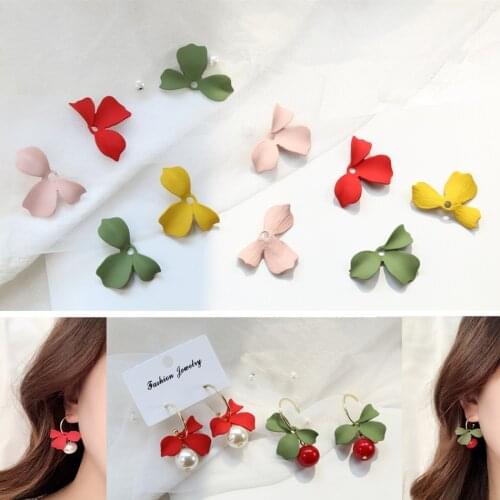 New style 50pcs/lot color Rubber paint cartoon petal shape alloy flowers charms diy jewelry earring accessory