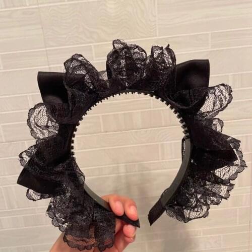 Original Anime Gothic Lolita Hair Accessories Dark Sweet Japanese Lace Bow Hair Band Loli Headdress Fairy