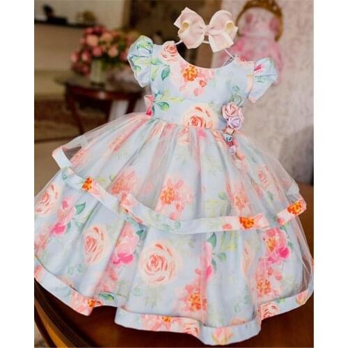0-5Y Formal Kids Baby Girl Floral Princess Dress Fly Sleeve Tulle Mesh Long Dress Child Girl Party Ball Gown New Baby Girl Dress