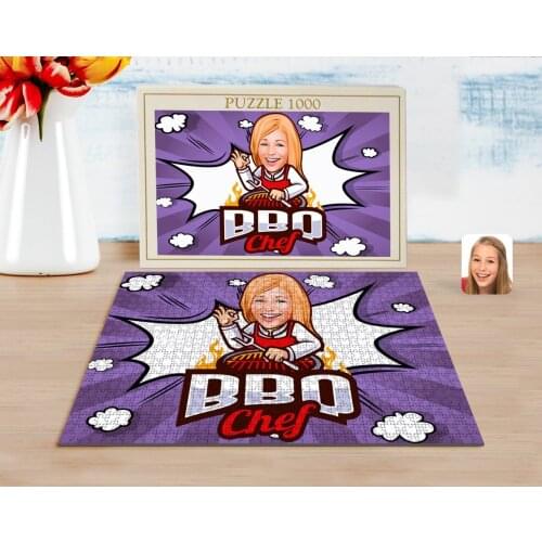 Personalized Women 'S Bbq Chef Caricature of 1000 Piece Professional Puzzle-1